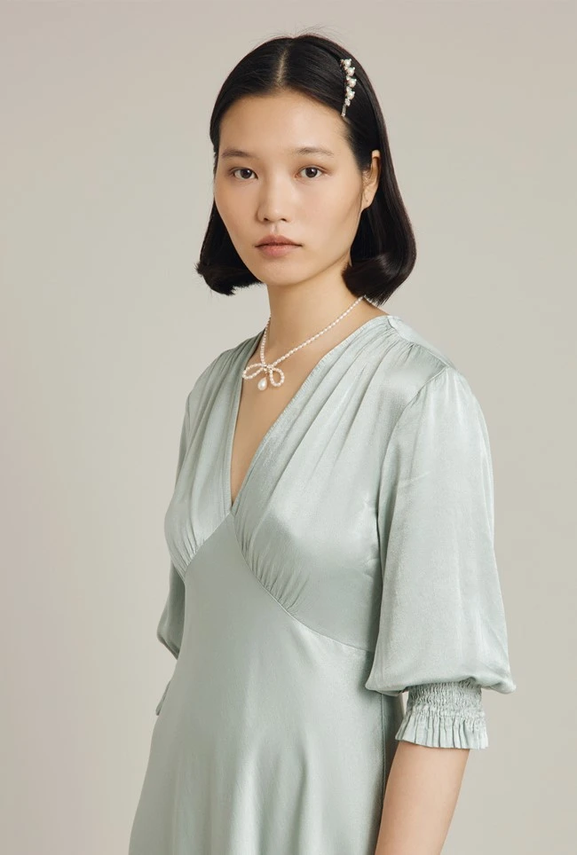 Elle Satin Midi Dress Dusty Green 2 Elle Satin Midi Dress Dusty Green - Image 2