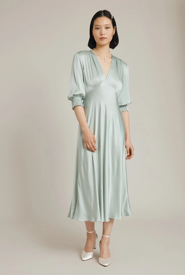 Elle Satin Midi Dress Dusty Green 1 Elle Satin Midi Dress Dusty Green