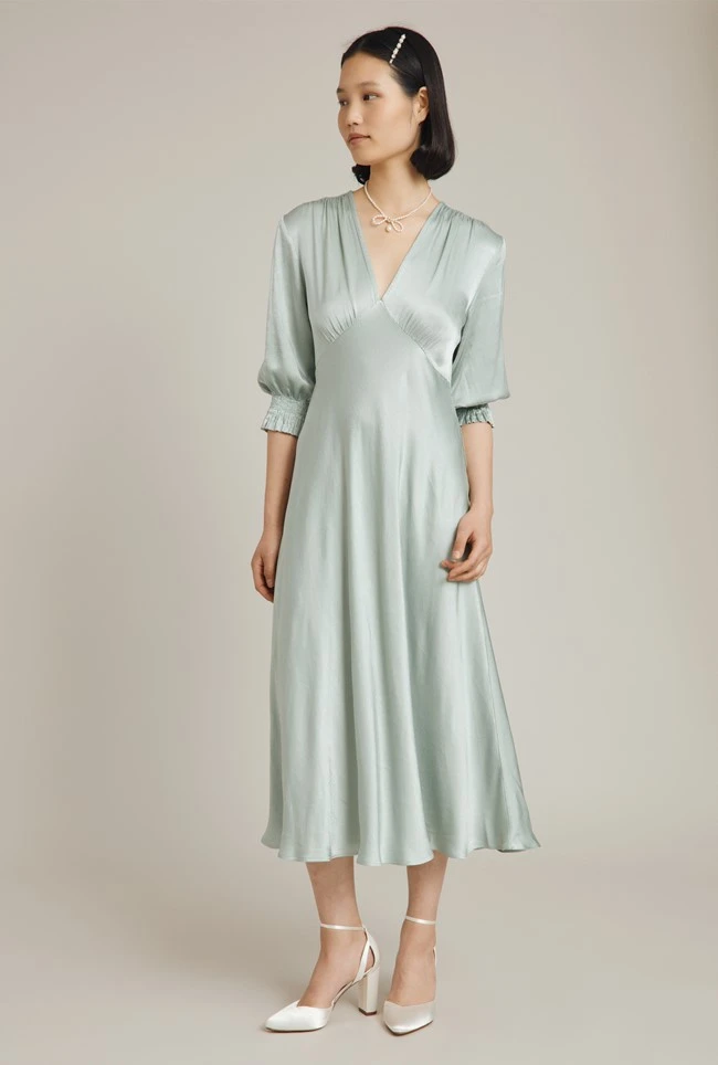 Elle Satin Midi Dress Dusty Green 5 Elle Satin Midi Dress Dusty Green - Image 5