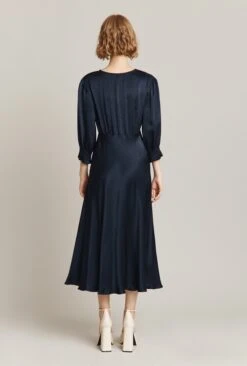 Elle Satin Midi Dress Navy -Top Sell Dress Sales Store D04G019 K10 25261 650px 964px