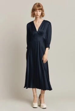Elle Satin Midi Dress Navy -Top Sell Dress Sales Store D04G019 K10 25262 650px 964px