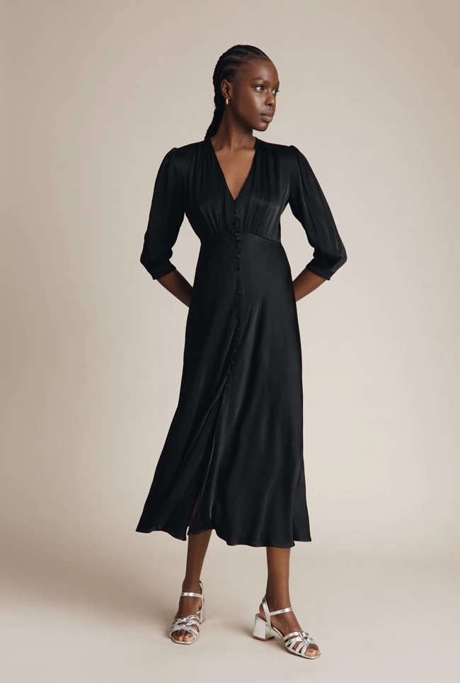Madison Satin Midi Dress Black 2 Madison Satin Midi Dress Black - Image 2