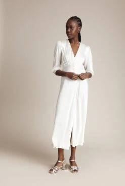 Madison Satin Midi Dress Ivory