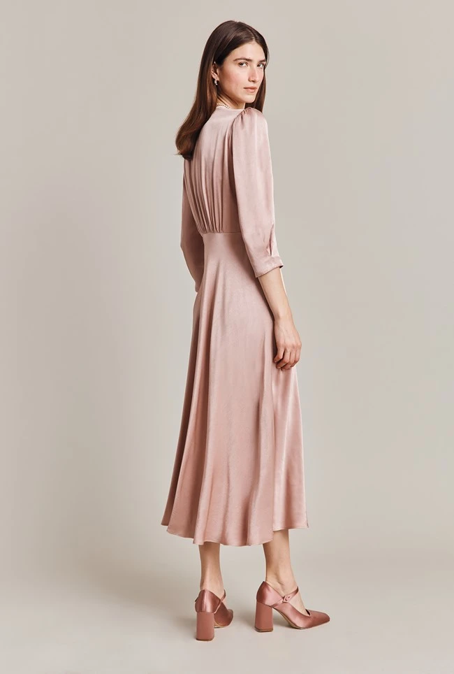 Madison Satin Midi Dress Fawn 4 Madison Satin Midi Dress Fawn - Image 4