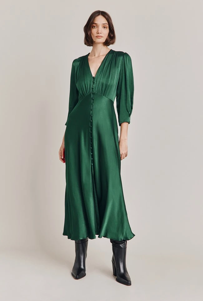 Madison Satin Midi Dress Dark Green 1 Madison Satin Midi Dress Dark Green