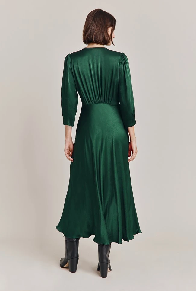 Madison Satin Midi Dress Dark Green 4 Madison Satin Midi Dress Dark Green - Image 4