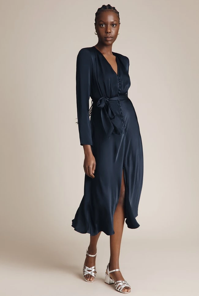 Meryl Satin Midi Dress Navy 4 Meryl Satin Midi Dress Navy - Image 4