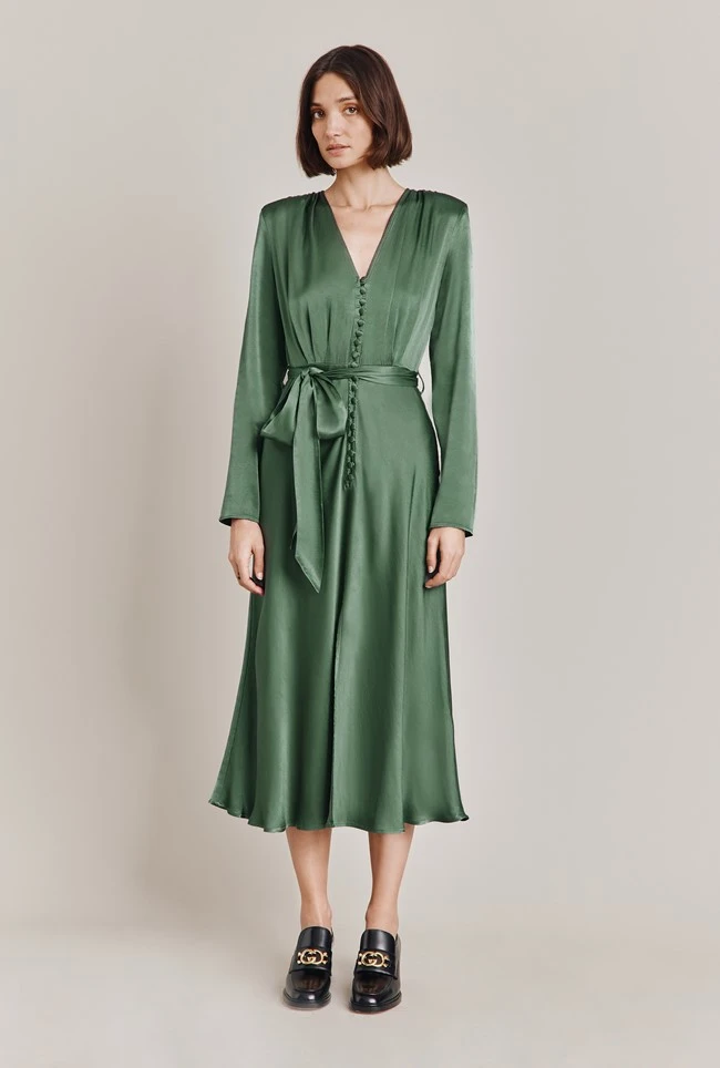 Meryl Satin Midi Dress Fir 2 Meryl Satin Midi Dress Fir - Image 2