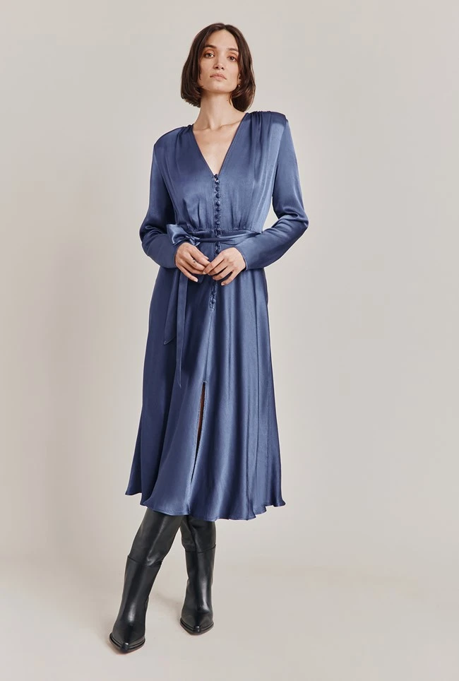 Meryl Satin Midi Dress Dark Blue 5 Meryl Satin Midi Dress Dark Blue - Image 5