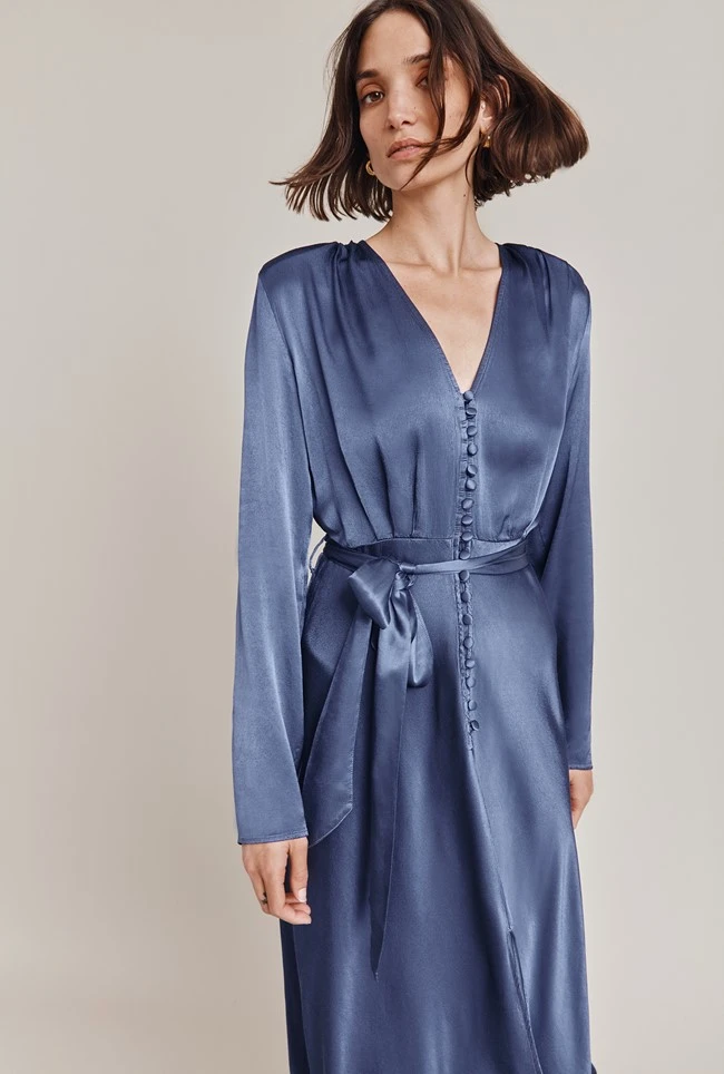 Meryl Satin Midi Dress Dark Blue 2 Meryl Satin Midi Dress Dark Blue - Image 2