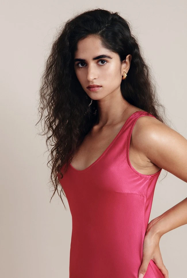 Palm Hot Pink Satin Slip Midi Dress Hot Pink 2 Palm Hot Pink Satin Slip Midi Dress Hot Pink - Image 2