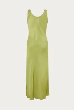 Palm Satin Slip Midi Dress Olive -Top Sell Dress Sales Store D05G003 J17 26431 650px 964px