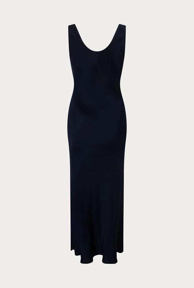 Palm Satin Slip Midi Dress Navy 6 Palm Satin Slip Midi Dress Navy - Image 6
