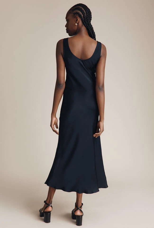 Palm Satin Slip Midi Dress Navy 3 Palm Satin Slip Midi Dress Navy - Image 3