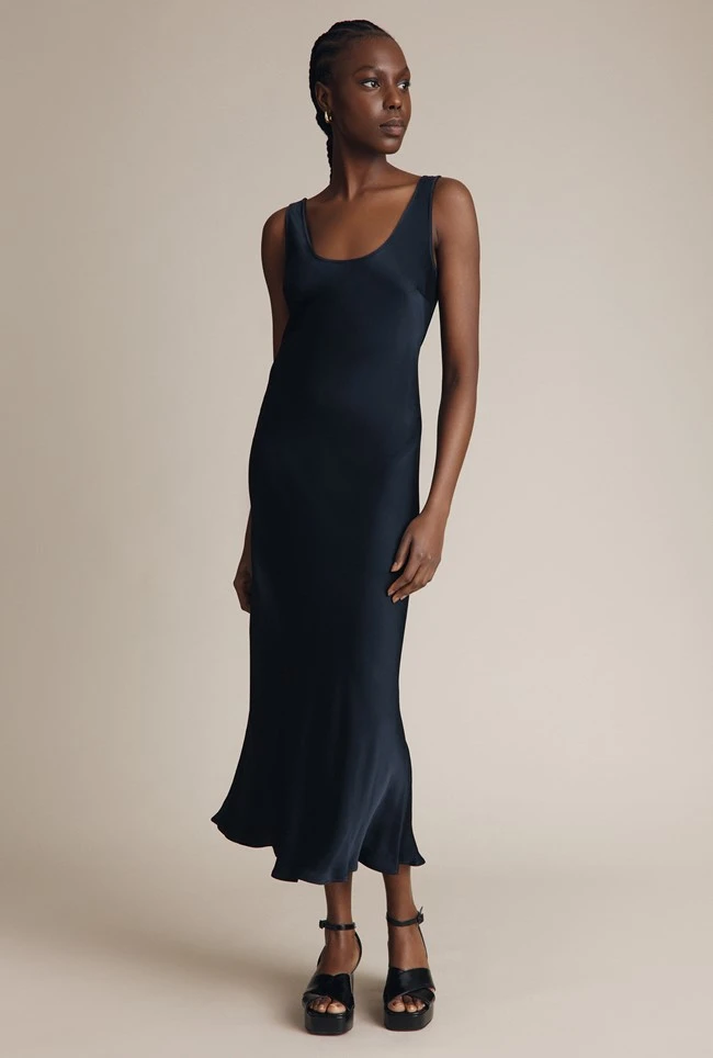Palm Satin Slip Midi Dress Navy 4 Palm Satin Slip Midi Dress Navy - Image 4