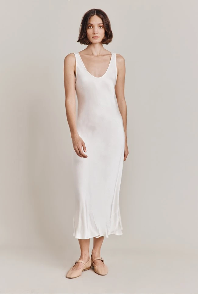 Palm Satin Slip Midi Dress Ivory 3 Palm Satin Slip Midi Dress Ivory - Image 3