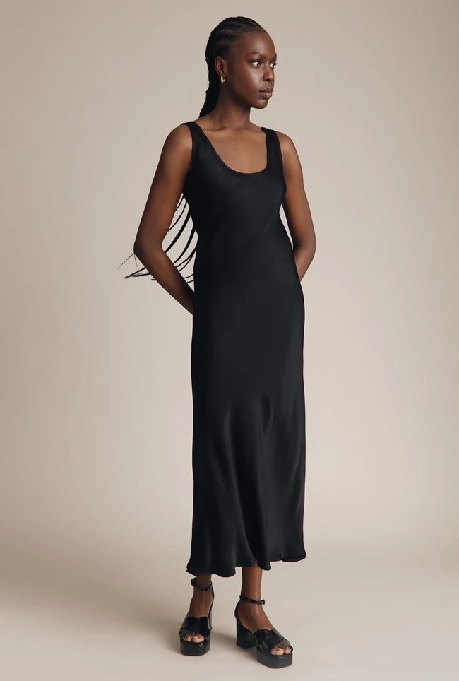 Palm Satin Slip Midi Dress Black 3 Palm Satin Slip Midi Dress Black - Image 3