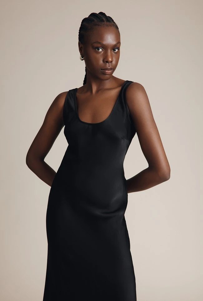 Palm Satin Slip Midi Dress Black 2 Palm Satin Slip Midi Dress Black - Image 2