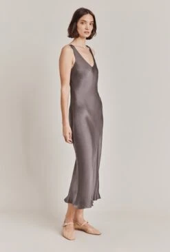 Palm Satin Slip Midi Dress Grey -Top Sell Dress Sales Store D05G003A B03 28741 650px 964px