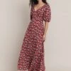 Annie Crepe Midi Dress Red Floral