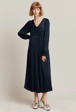 Violet Satin Midi Dress Navy