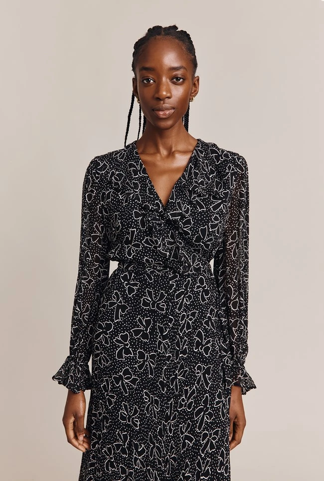 Su Georgette Maxi Dress Black Velvet Bows 1 Su Georgette Maxi Dress Black Velvet Bows