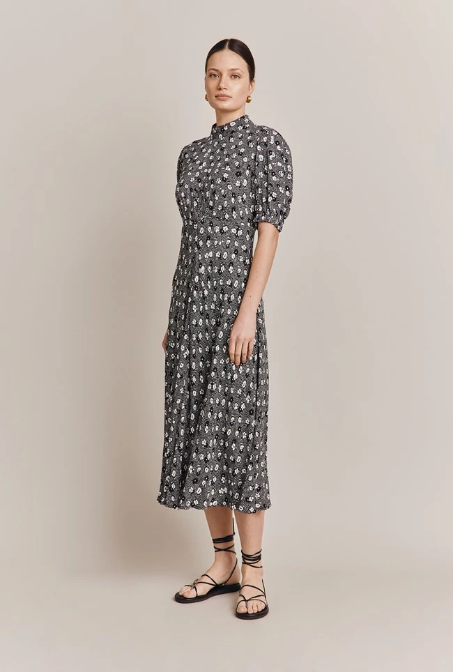 Luella Crepe Midi Dress Black Shadow Daisy 2 Luella Crepe Midi Dress Black Shadow Daisy - Image 2