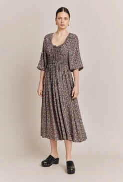 Larissa Crepe Midi Dress Black Mini Roses -Top Sell Dress Sales Store D06G026 Z48 27417 650px 964px