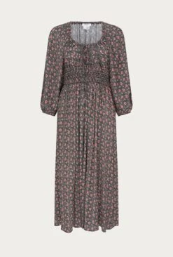 Larissa Crepe Midi Dress Black Mini Roses -Top Sell Dress Sales Store D06G026 Z48 27420 650px 964px