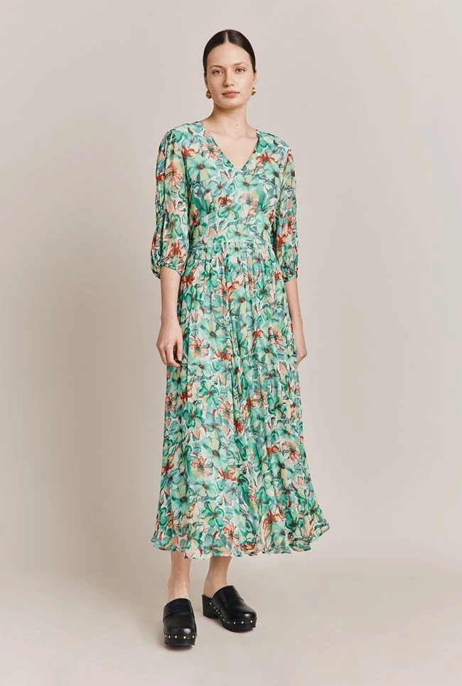 Margot Georgette Midi Dress Green Floral 3 Margot Georgette Midi Dress Green Floral - Image 3