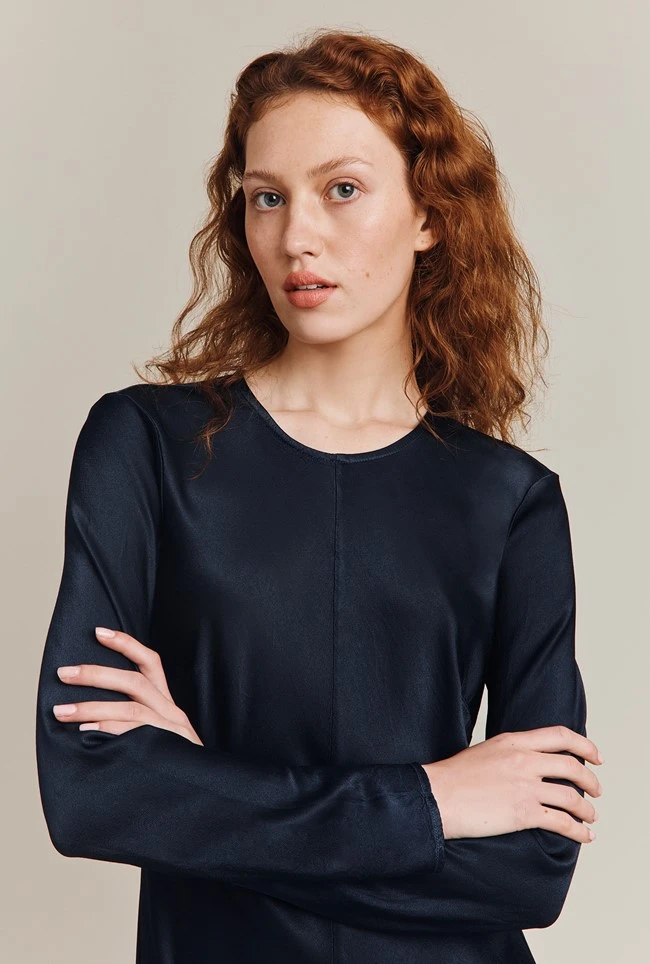 Mari Satin Midi Dress Navy 6 Mari Satin Midi Dress Navy - Image 6