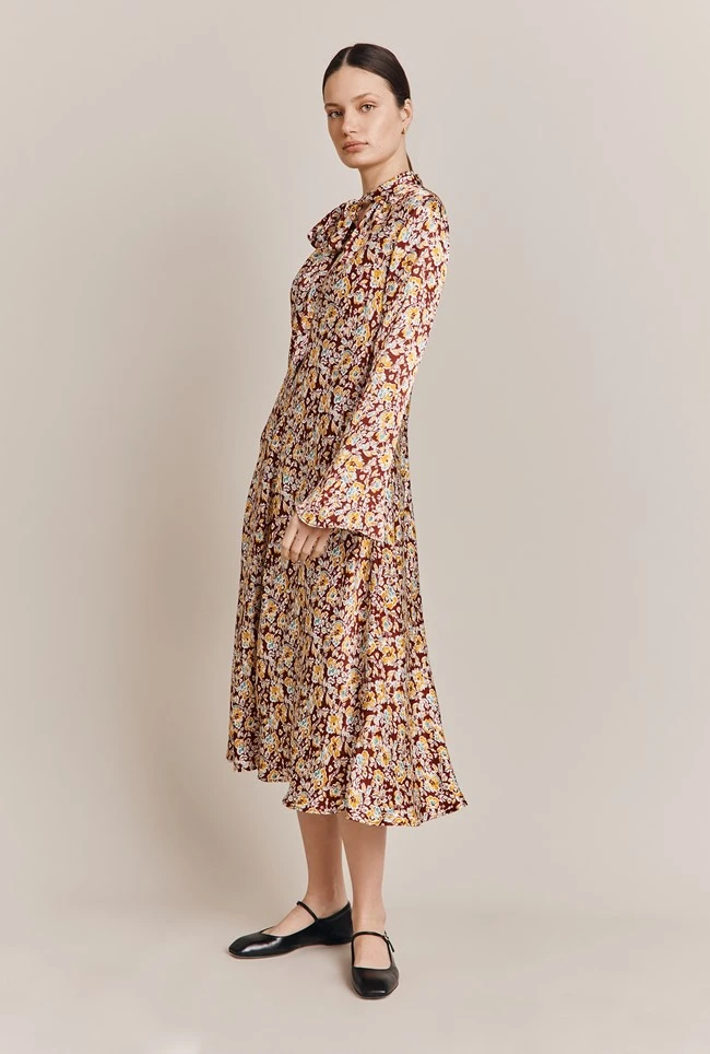 Ayla Satin Midi Dress Sandy Floral 2 Ayla Satin Midi Dress Sandy Floral - Image 2