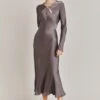 Freya Satin Midi Dress Grey