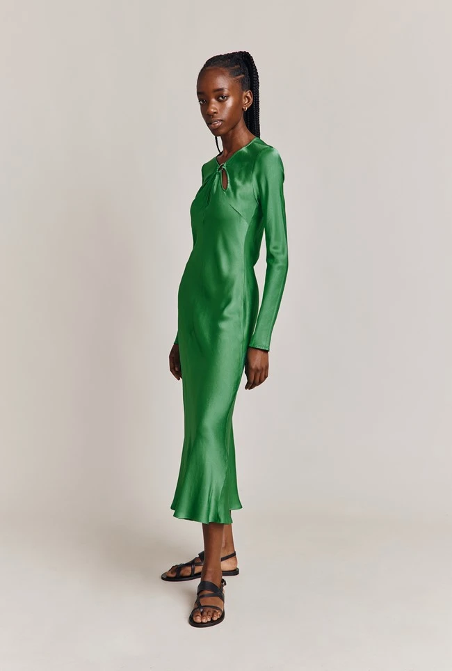 Freya Satin Midi Dress Grass 1 Freya Satin Midi Dress Grass