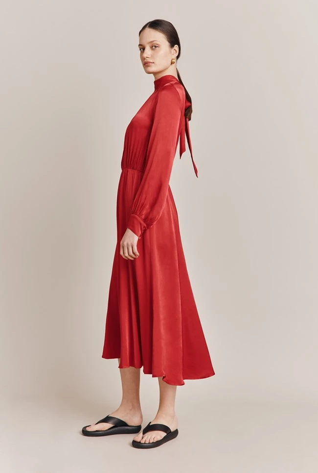 Miley Satin Midi Dress Carmine 2 Miley Satin Midi Dress Carmine - Image 2