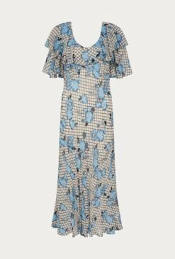 Birdie Crepe Midi Dress Blue Gingham -Top Sell Dress Sales Store D06G053 Z99 27464 650px 964px