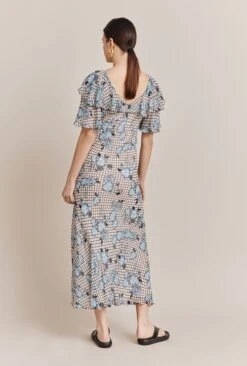 Birdie Crepe Midi Dress Blue Gingham -Top Sell Dress Sales Store D06G053 Z99 27468 650px 964px
