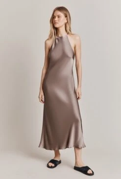 Elsie Satin Midi Dress Mushroom -Top Sell Dress Sales Store D06G064 D12 27732 650px 964px