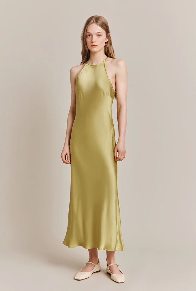 Elsie Satin Midi Dress Olive 1 Elsie Satin Midi Dress Olive