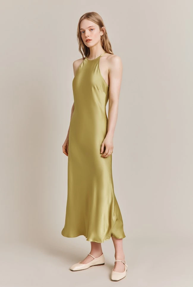 Elsie Satin Midi Dress Olive 2 Elsie Satin Midi Dress Olive - Image 2