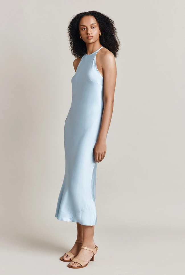 Elsie Satin Midi Dress Chambray Blue 2 Elsie Satin Midi Dress Chambray Blue - Image 2