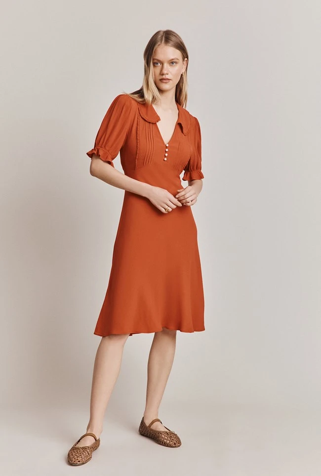 Lili Crepe Knee Length Dress Burnt Orange 2 Lili Crepe Knee Length Dress Burnt Orange - Image 2