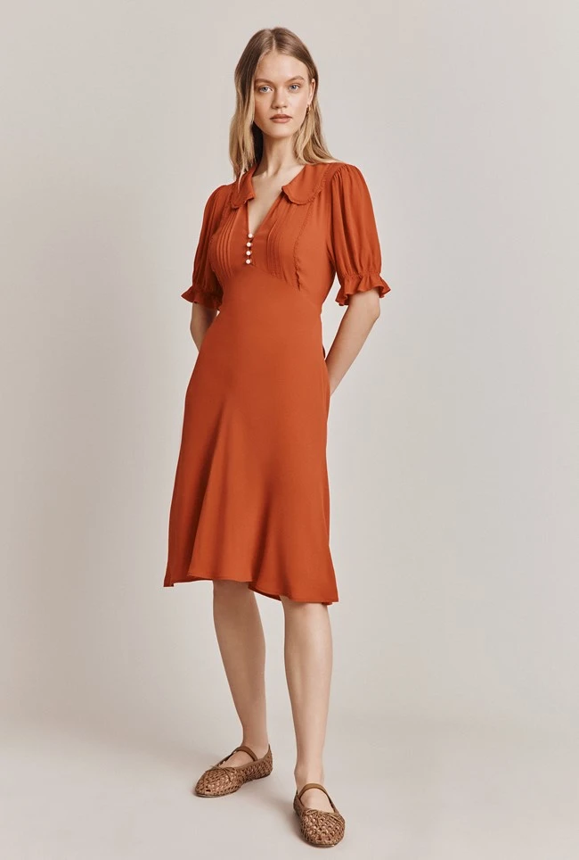 Lili Crepe Knee Length Dress Burnt Orange 3 Lili Crepe Knee Length Dress Burnt Orange - Image 3