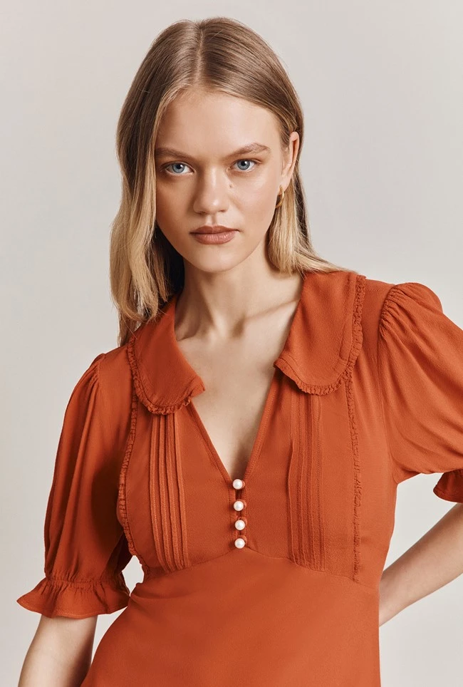 Lili Crepe Knee Length Dress Burnt Orange 1 Lili Crepe Knee Length Dress Burnt Orange