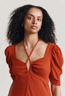 Penelope Crepe Midi Dress Orange Scatter Buds