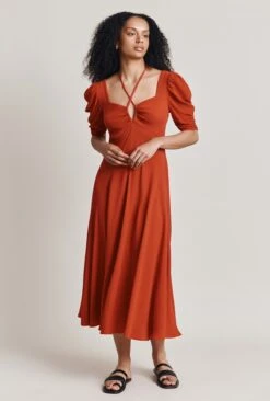 Penelope Crepe Midi Dress Orange Scatter Buds -Top Sell Dress Sales Store D06G072 F16 28267 650px 964px