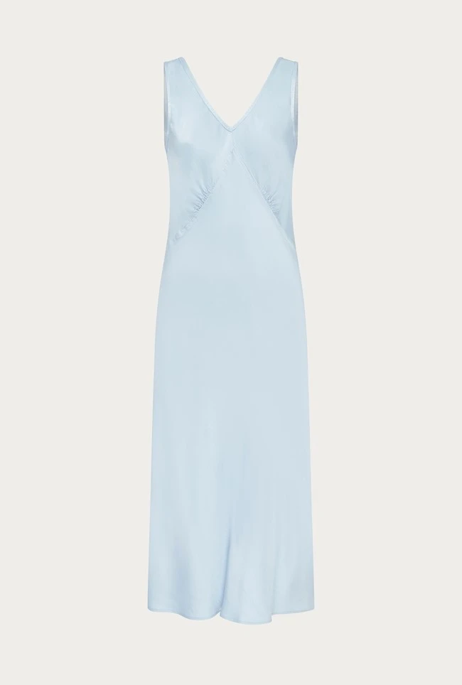 Summer Satin Midi Dress Chambray Blue 5 Summer Satin Midi Dress Chambray Blue - Image 5