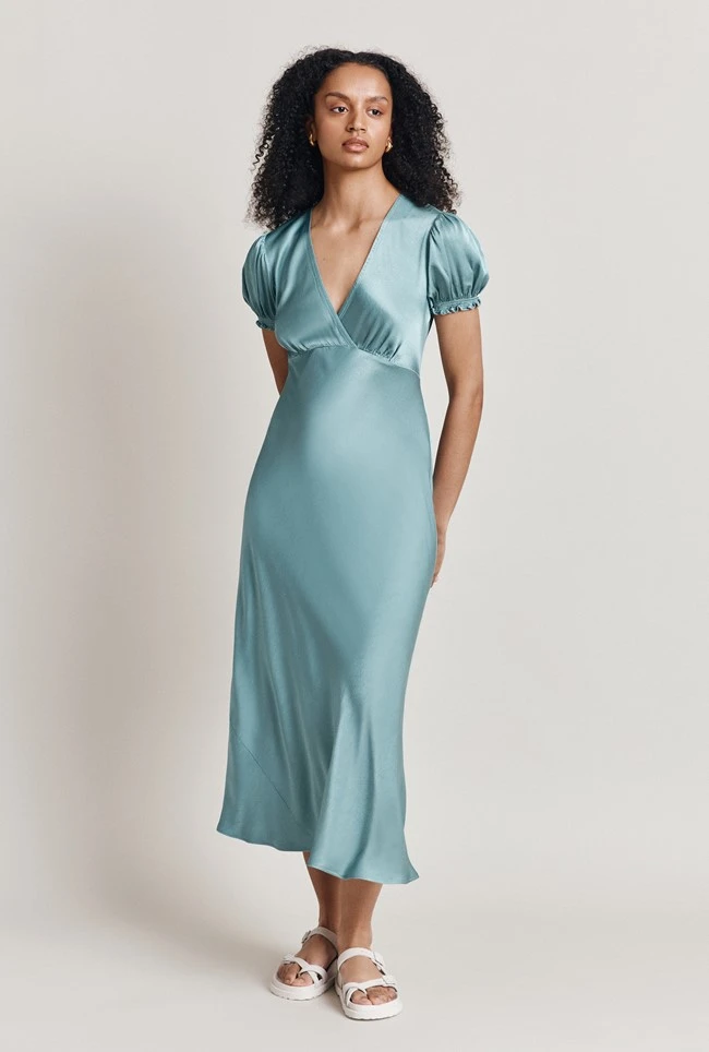 Clemence Satin Midi Dress Petrol Green 2 Clemence Satin Midi Dress Petrol Green - Image 2