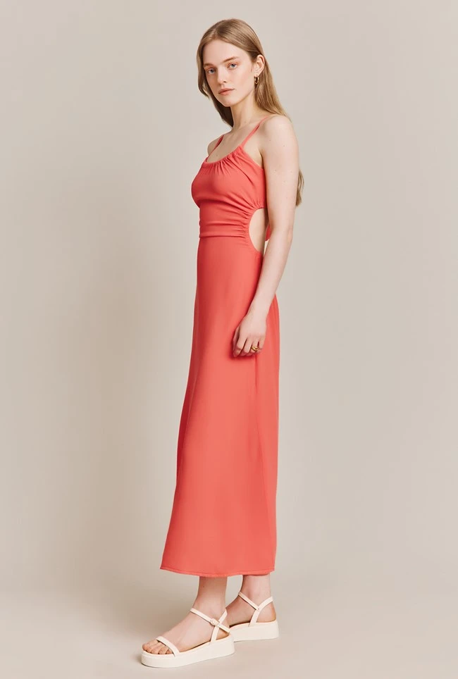 Sophie Crepe Midi Dress Coral 1 Sophie Crepe Midi Dress Coral