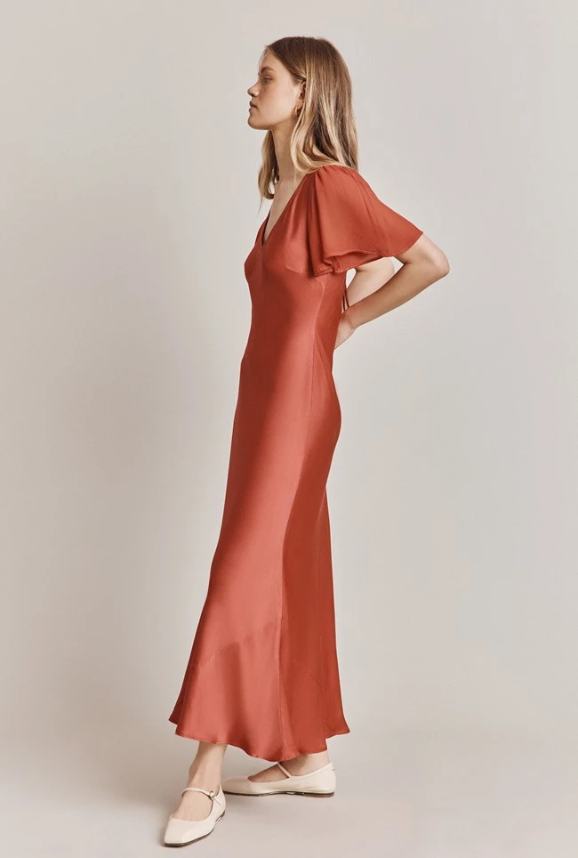 Jennifer Satin Midi Dress Orange 2 Jennifer Satin Midi Dress Orange - Image 2